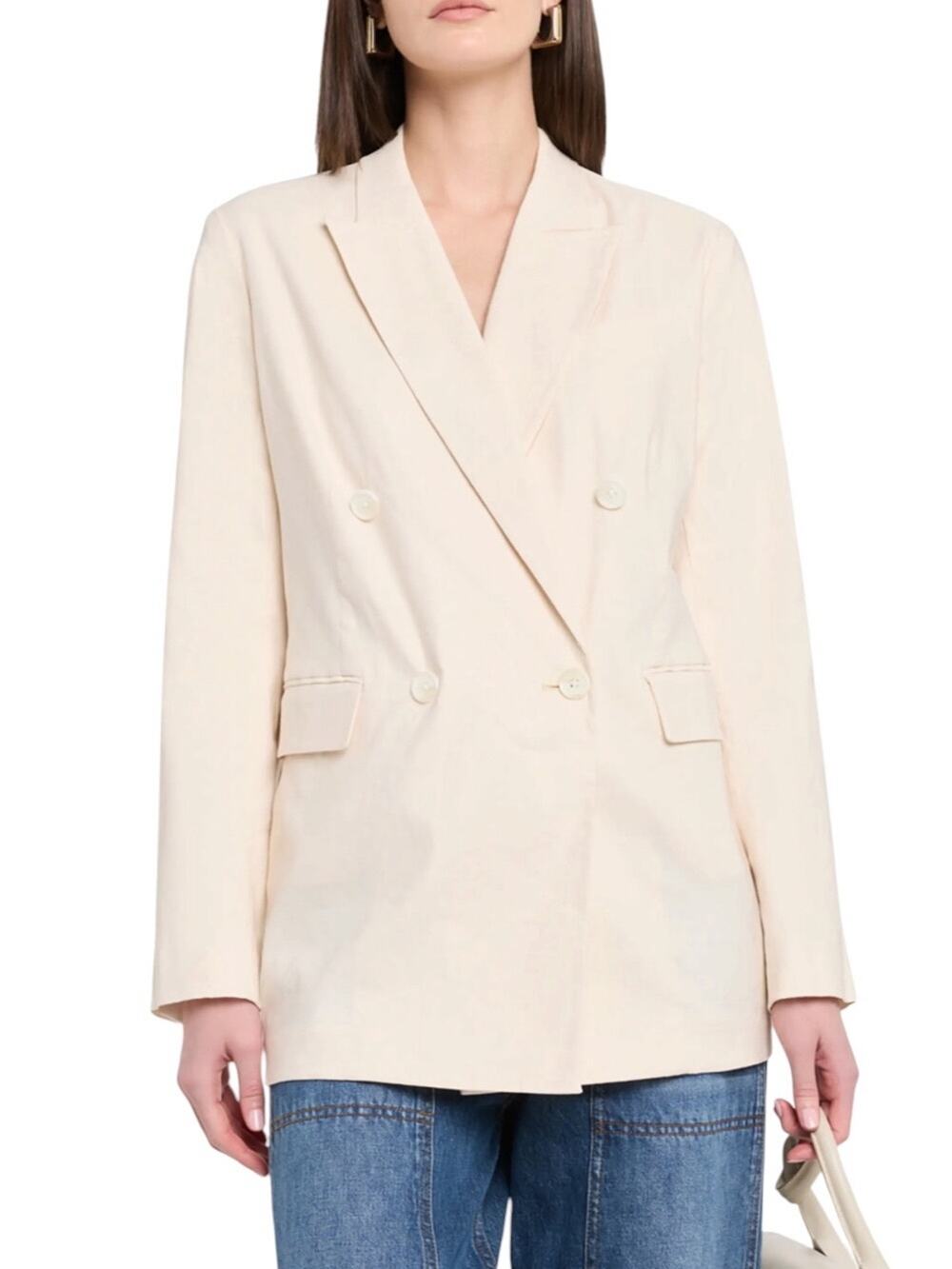 New Rag & Bone Emile Double-Breasted Linen Oversized Blazer in Ivory Size 14